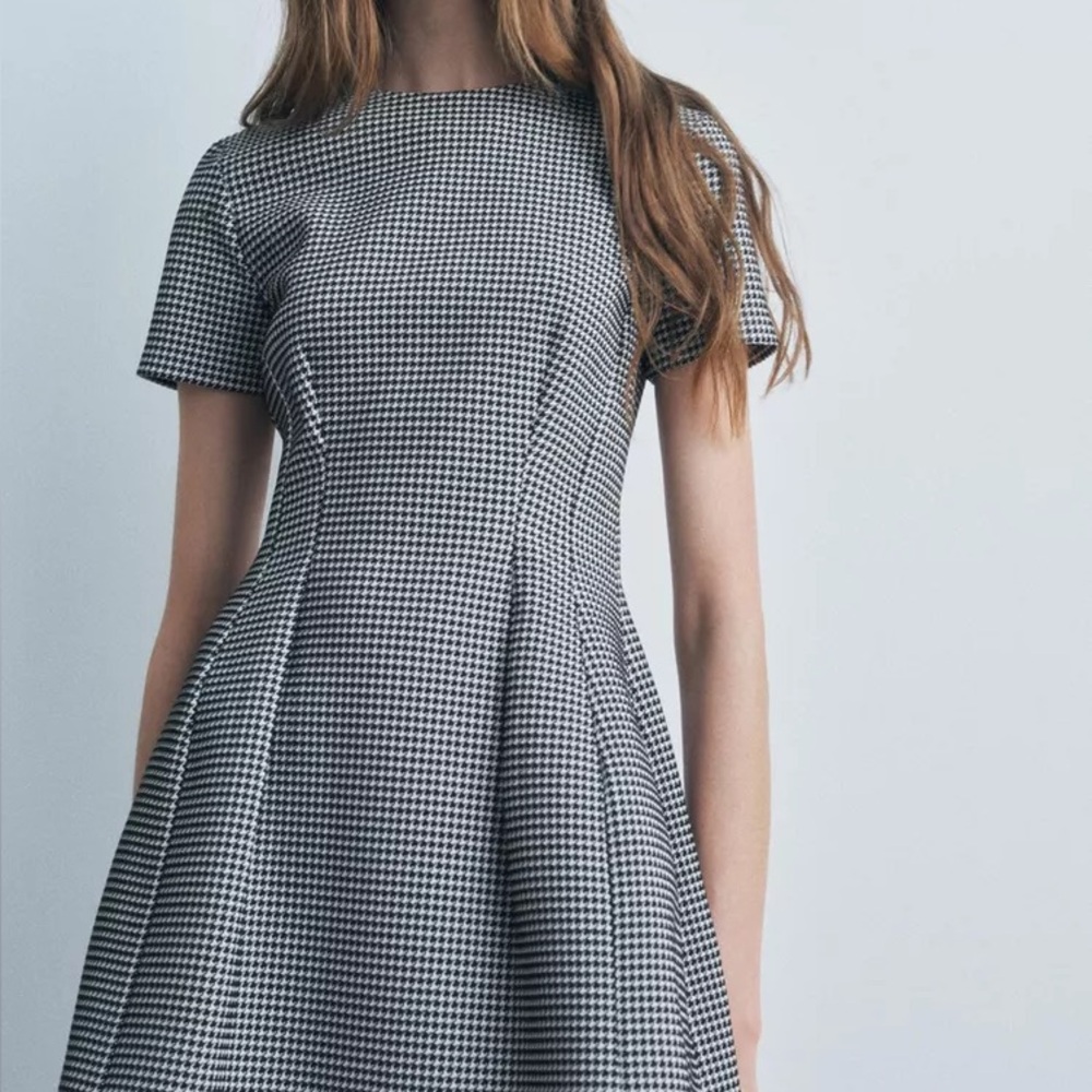 Zara Black and White Houndstooth Dress